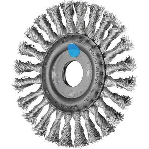 PFERD WHEEL BRUSH W/ARBOR TWIST KNOT S/LESS STEEL RBG 12512/M14INOX 0.35SG