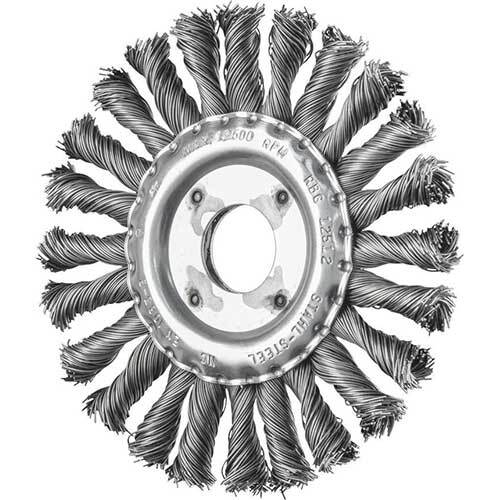 PFERD WHEEL BRUSH W/ARBOR COMBITWIST KNOT STEEL RBG 12512/22.2CT ST 0.50SGP