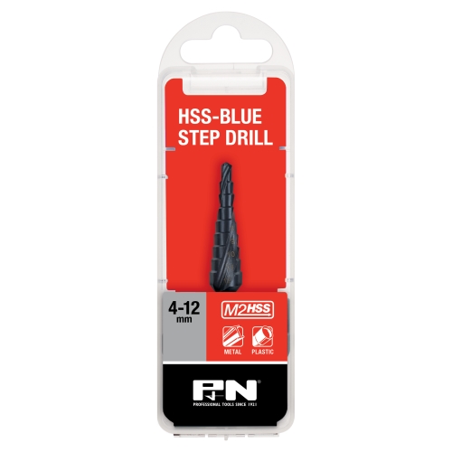 DRILL STEP 4-12MM 9-STEP M2 HSS BLUE SPIRAL FLUTE P&amp;N