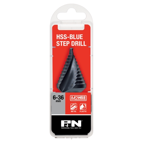 DRILL STEP 6-36MM 11-STEP M2 HSS BLUE SPIRAL FLUTE P&amp;N