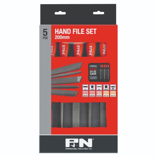 FILE SET 5PC 200MM(8&quot;) FLAT,RND,MILLSAW BAST HLF RND&amp;SQ 2CUT