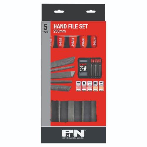 FILE SET 5PC 250MM(10&quot;)FLAT,RND,MILLSAW BAST HLF RND&amp;SQ 2CUT