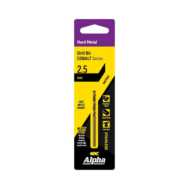 ALPHA JOBBER DRILL CARDED 2.5MM - COBALT SERIES