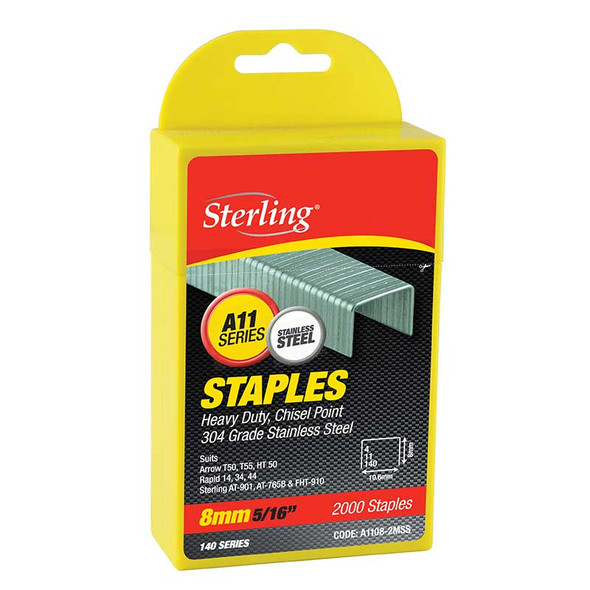 STERLING 140 SERIES STAPLES 8MM X 2000 STAINLESS