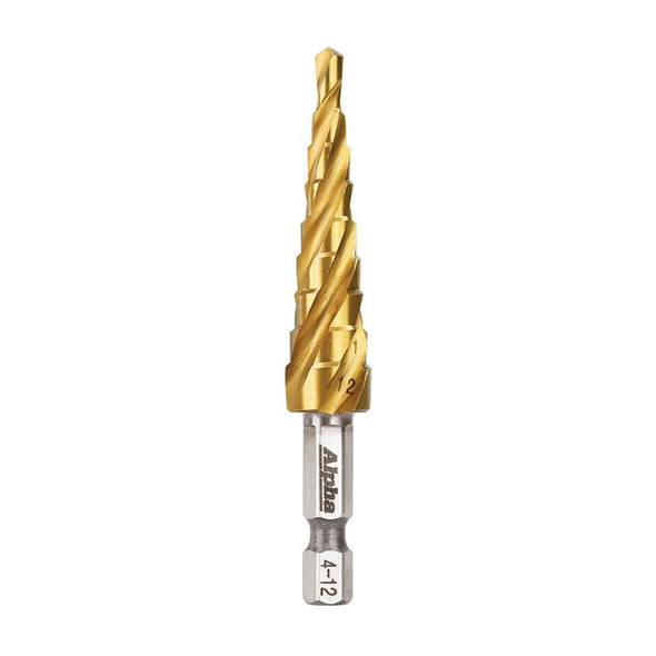 ALPHA SPIRAL STEP DRILL 1/4 INCH HEX SHANK 4-12MM