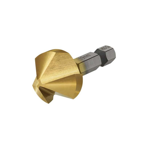 ALPHA 3 FLUTE HSS COBALT COUNTERSINK 19MM TIN 1/4 HEX CARDED