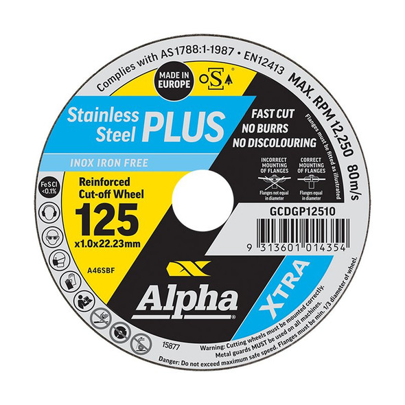 ALPHA STAINLESS PLUS 125 X 1.0MM CUTTING DISC (10 PACK)