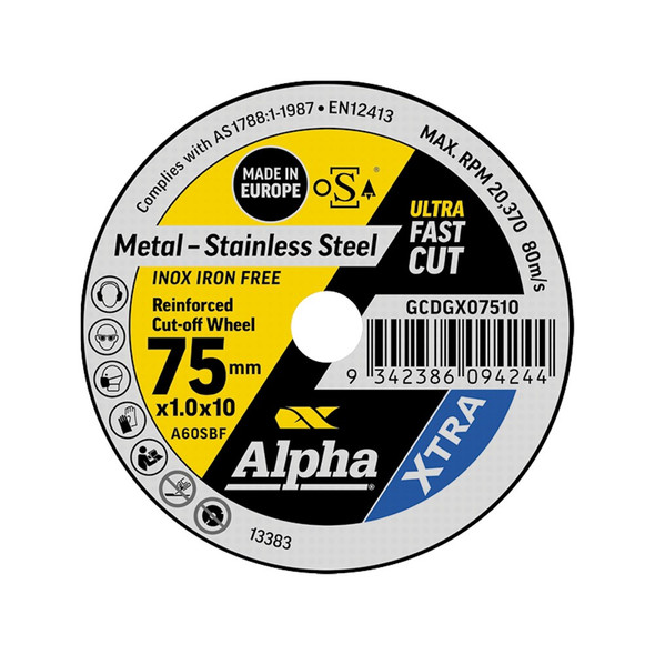 ALPHA 75 X 1.0MM CUTTING DISC STAINLESS XTRA