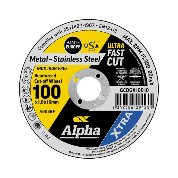 ALPHA 100 X 1.0MM CUTTING DISC STAINLESS XTRA