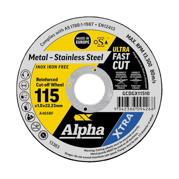 ALPHA 115 X 1.0MM CUTTING DISC STAINLESS EXTRA