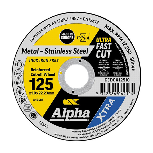 ALPHA 125 X 1.0MM CUTTING DISC STAINLESS XTRA