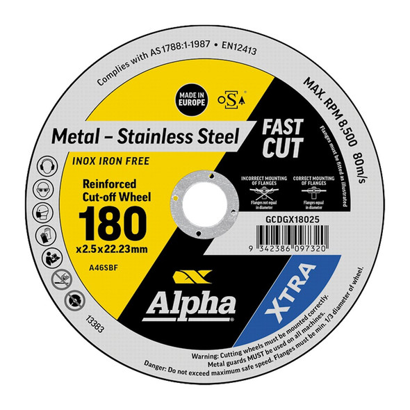 ALPHA 180 X 2.5MM CUTTING DISC STAINLESS XTRA