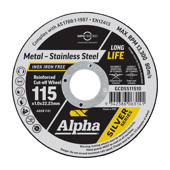 ALPHA 115 X 1.0MM CUTTING DISC STAINLESS SILVER SERIES