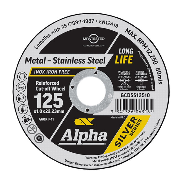 ALPHA 125 X 1.0MM CUTTING DISC STAINLESS SILVER SERIES