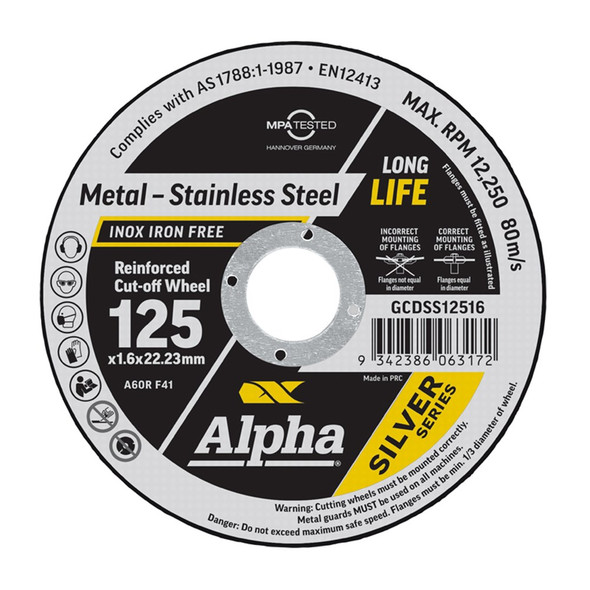 MAXABRASE 125 X 1.6MM CUTTING DISC STAINLESS SILVER SERIES