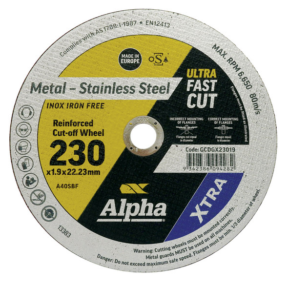 ALPHA 230 X 1.9MM CUTTING DISC STAINLESS XTRA