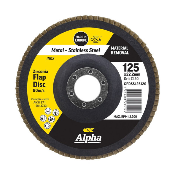 ALPHA ZIRCONIA FLAP DISC INOX STAINLESS 125MM X 120 GRIT